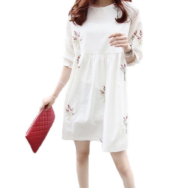 Korean Cotton And Linen Embroidery Maternity Dress And Nursing Clothes - KiwiBrands