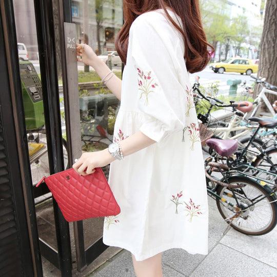 Korean Cotton And Linen Embroidery Maternity Dress And Nursing Clothes - KiwiBrands