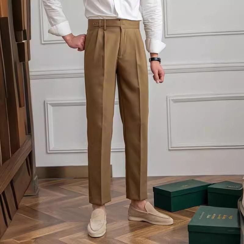 Casual Suit Pants Men's Paris Buckle Straight Business Small Suit Pants Naples Non-ironing All-match Suit Pants