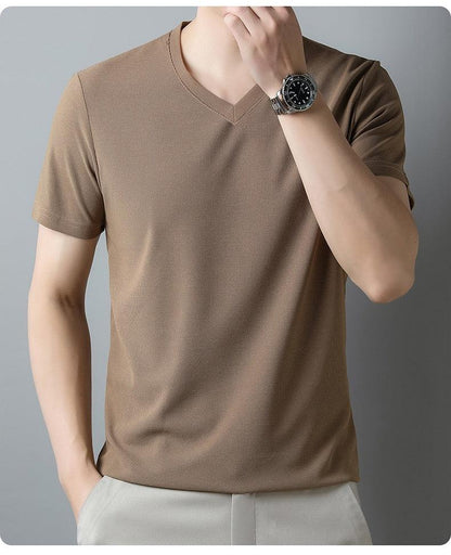 Men's Thin Casual Solid Color And V-neck Short-sleeved T-shirt - KiwiBrands