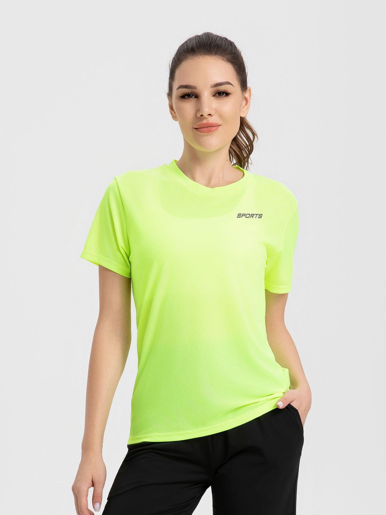 Women's Sports Short Sleeve Quick-drying Breathable Cooldry Gym Running Training Printed Top Round Neck T-shirt - KiwiBrands