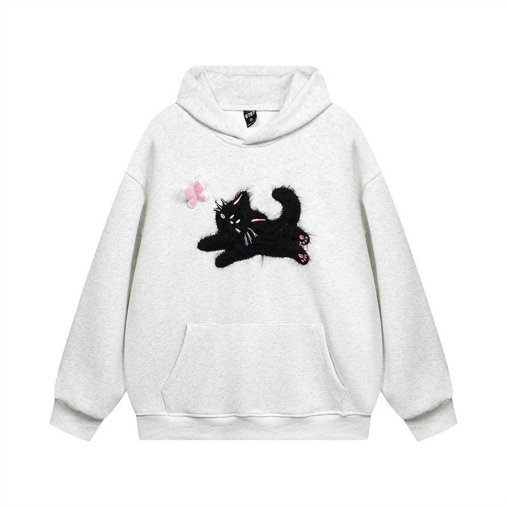 Butterfly Kitten Chain Embroidery Loose Hooded Sweater