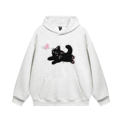 Butterfly Kitten Chain Embroidery Loose Hooded Sweater - KiwiBrands