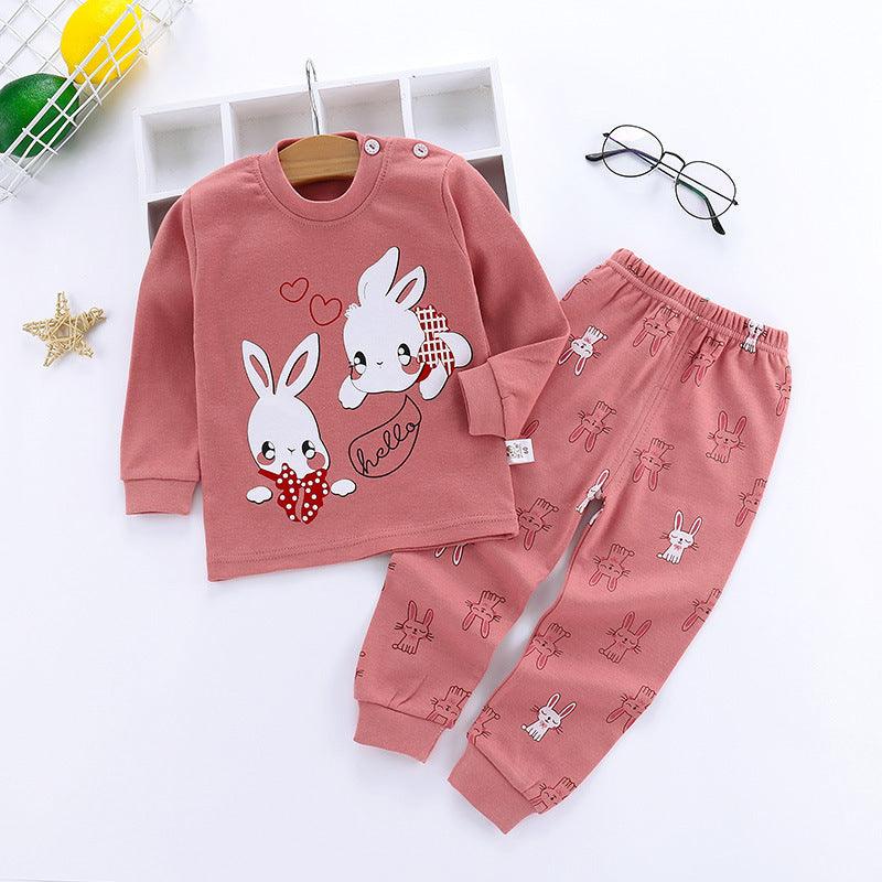 Children's Underwear Set Long-sleeved Color Matching Cotton Round Neck Shoulder Buckle - KiwiBrands