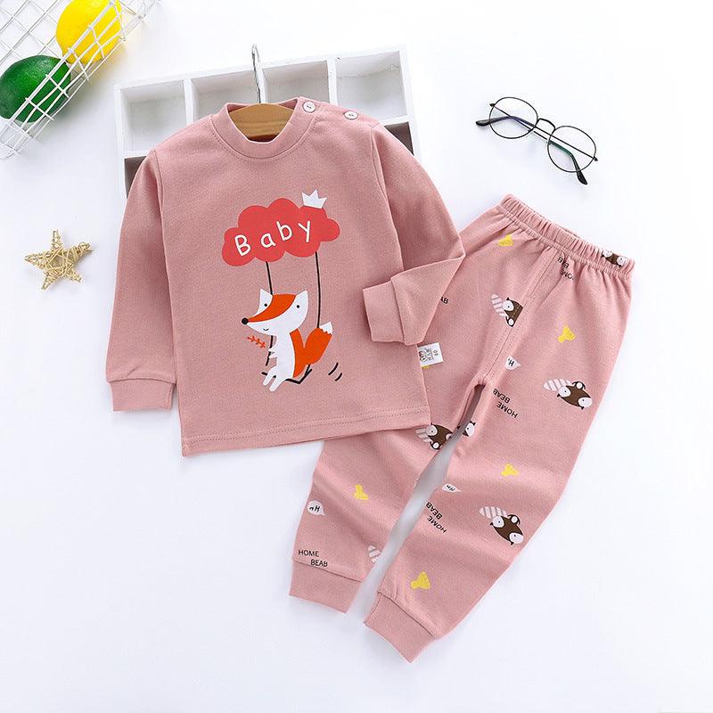 Children's Underwear Set Long-sleeved Color Matching Cotton Round Neck Shoulder Buckle - KiwiBrands