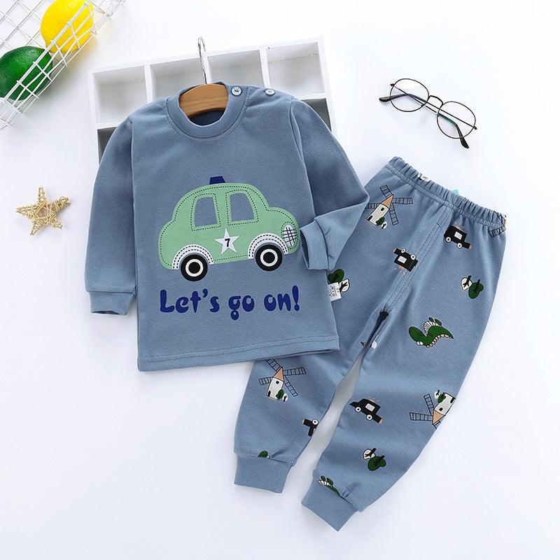 Children's Underwear Set Long-sleeved Color Matching Cotton Round Neck Shoulder Buckle - KiwiBrands