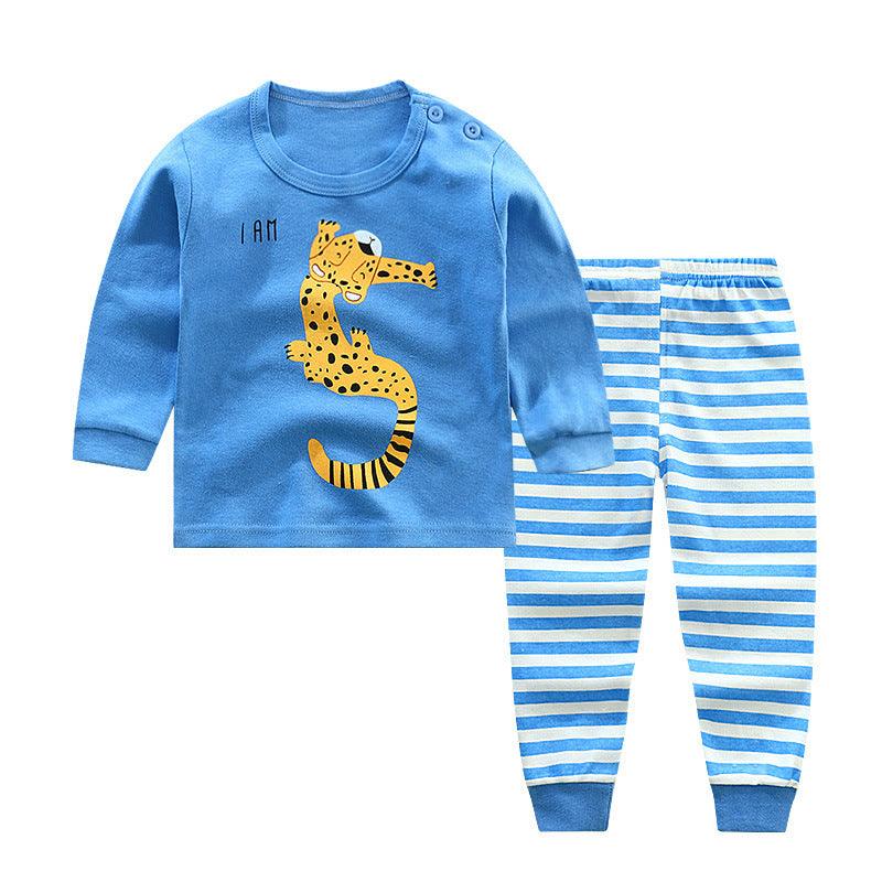 Children's Underwear Set Long-sleeved Color Matching Cotton Round Neck Shoulder Buckle - KiwiBrands