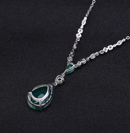 Natural Stone Green Agate Silver Pendant, European And American Personality Inlaid Gemstones S925 Silver Crystal Necklace Pendant - KiwiBrands