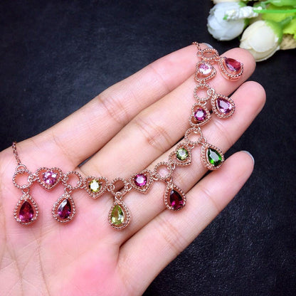 Natural Candy Color Tourmaline Necklace Chain Row Female Crystal Clean Color Good Brazil Rainbow Candy Tourmaline - KiwiBrands