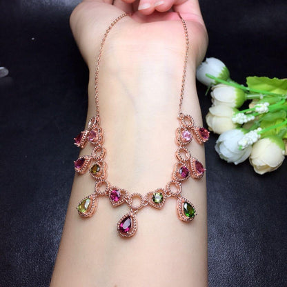 Natural Candy Color Tourmaline Necklace Chain Row Female Crystal Clean Color Good Brazil Rainbow Candy Tourmaline - KiwiBrands