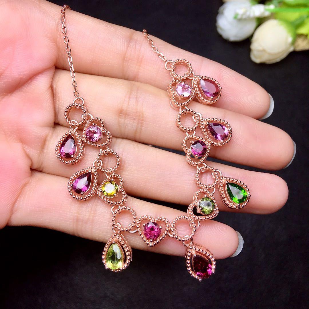 Natural Candy Color Tourmaline Necklace Chain Row Female Crystal Clean Color Good Brazil Rainbow Candy Tourmaline - KiwiBrands