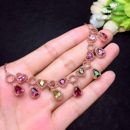 Natural Candy Color Tourmaline Necklace Chain Row Female Crystal Clean Color Good Brazil Rainbow Candy Tourmaline - KiwiBrands