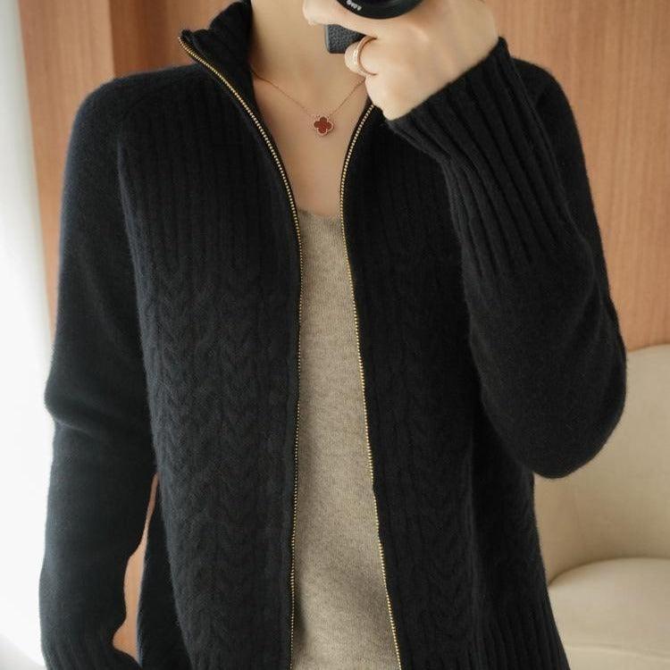 Women Autumn And Winter New High Neck Loose Twisted High Neck Short Zipper Top Fashion