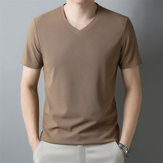 Men's Thin Casual Solid Color And V-neck Short-sleeved T-shirt - KiwiBrands