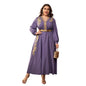 European And American Fashion Casual Plus Size V-neck Loose High Waist A- Line Dress - KiwiBrands