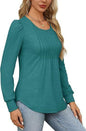 Women's Bubble Sleeve Waist Pleated Round Neck Long Sleeve T-shirt - KiwiBrands