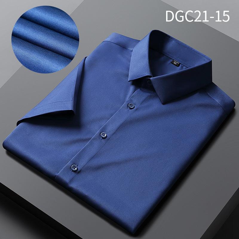 Men's Shirt Short Sleeve Anti-wrinkle Casual Business Suit Shirt Silk Satin Shirt Cross-border Source Manufacturer Solid Color