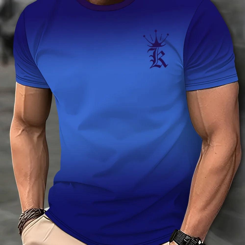 Casual Men's T-shirt Gradient Color 3D Short Sleeve Top - KiwiBrands