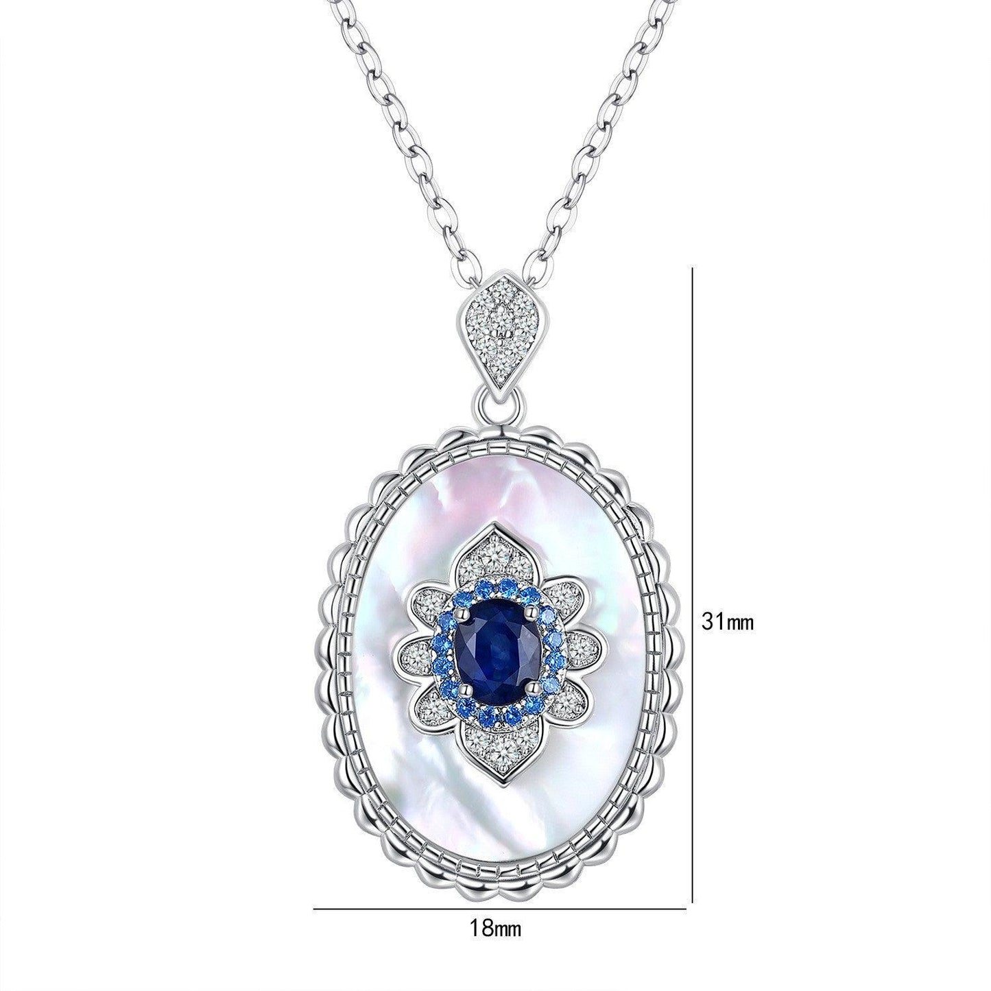 Sterling Silver Inlaid Light Luxury Natural Sapphire Pendant Necklace - KiwiBrands