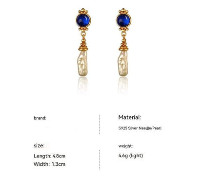 French Retro Maillard Blue Baroque Pearl Earrings - KiwiBrands