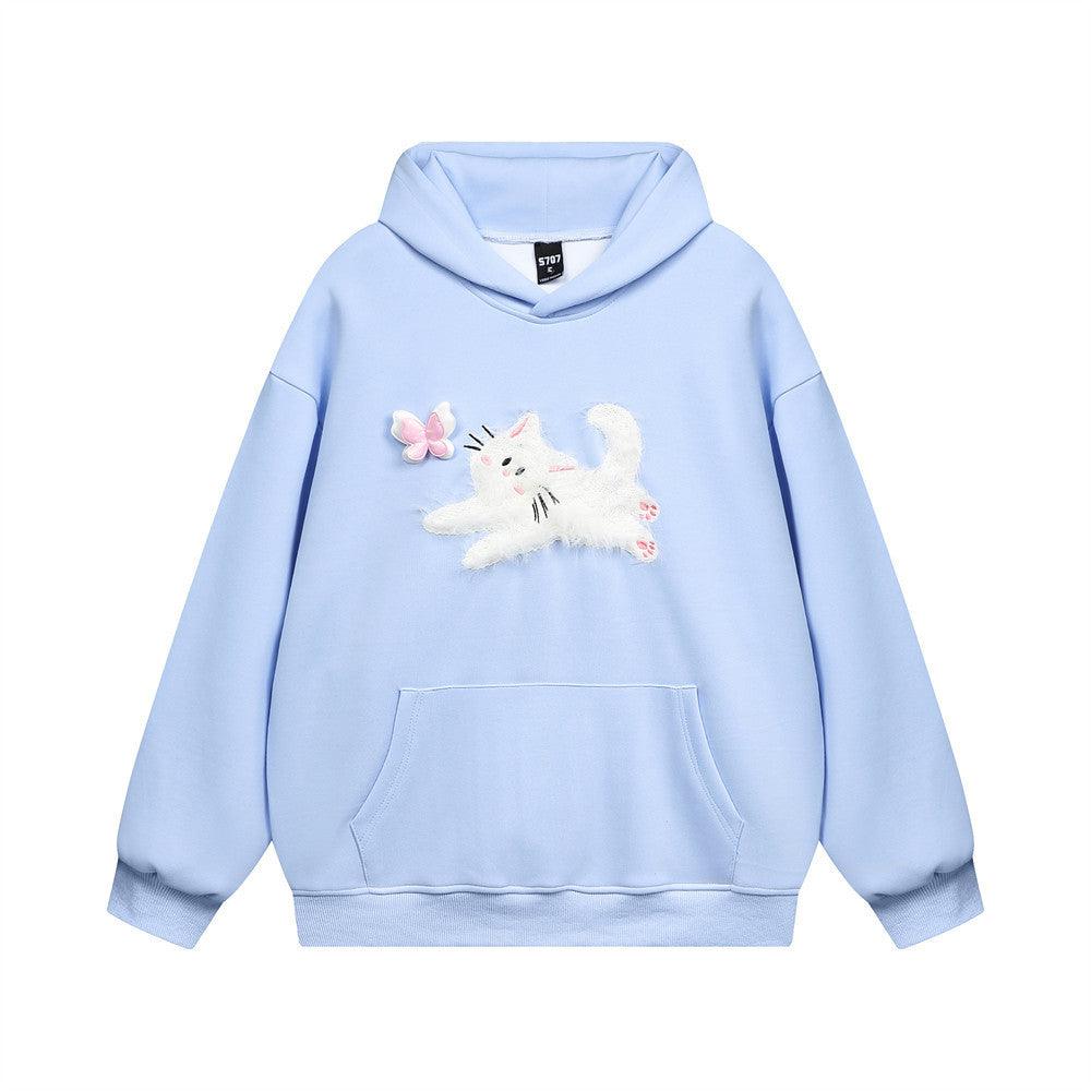 Butterfly Kitten Chain Embroidery Loose Hooded Sweater