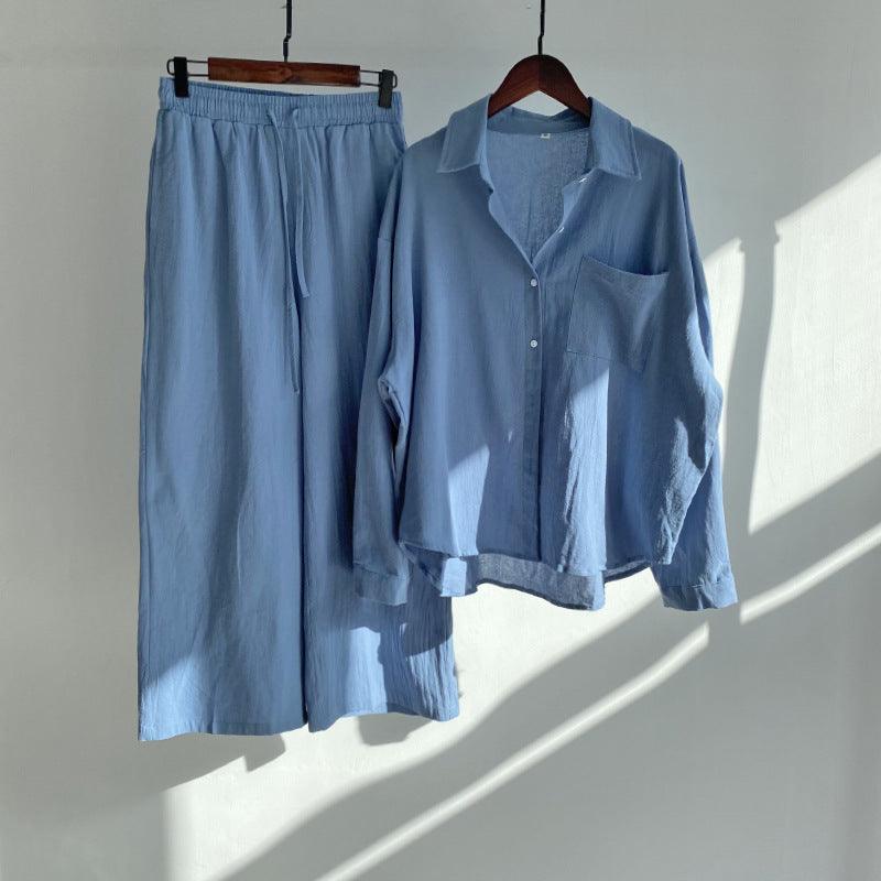 Cross-border Women's Ancient Cotton And Linen Shirt Outfit High Waist Loose Trousers - KiwiBrands