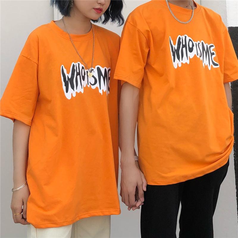 Men Letter and Figure Print Orange T-shirts Fashion Clothing - KiwiBrands