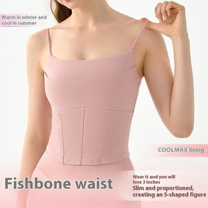 Fake Two-piece Yoga Vest Female Semi-fixed Fishbone Tangent Vest Tops Outerwear - KiwiBrands