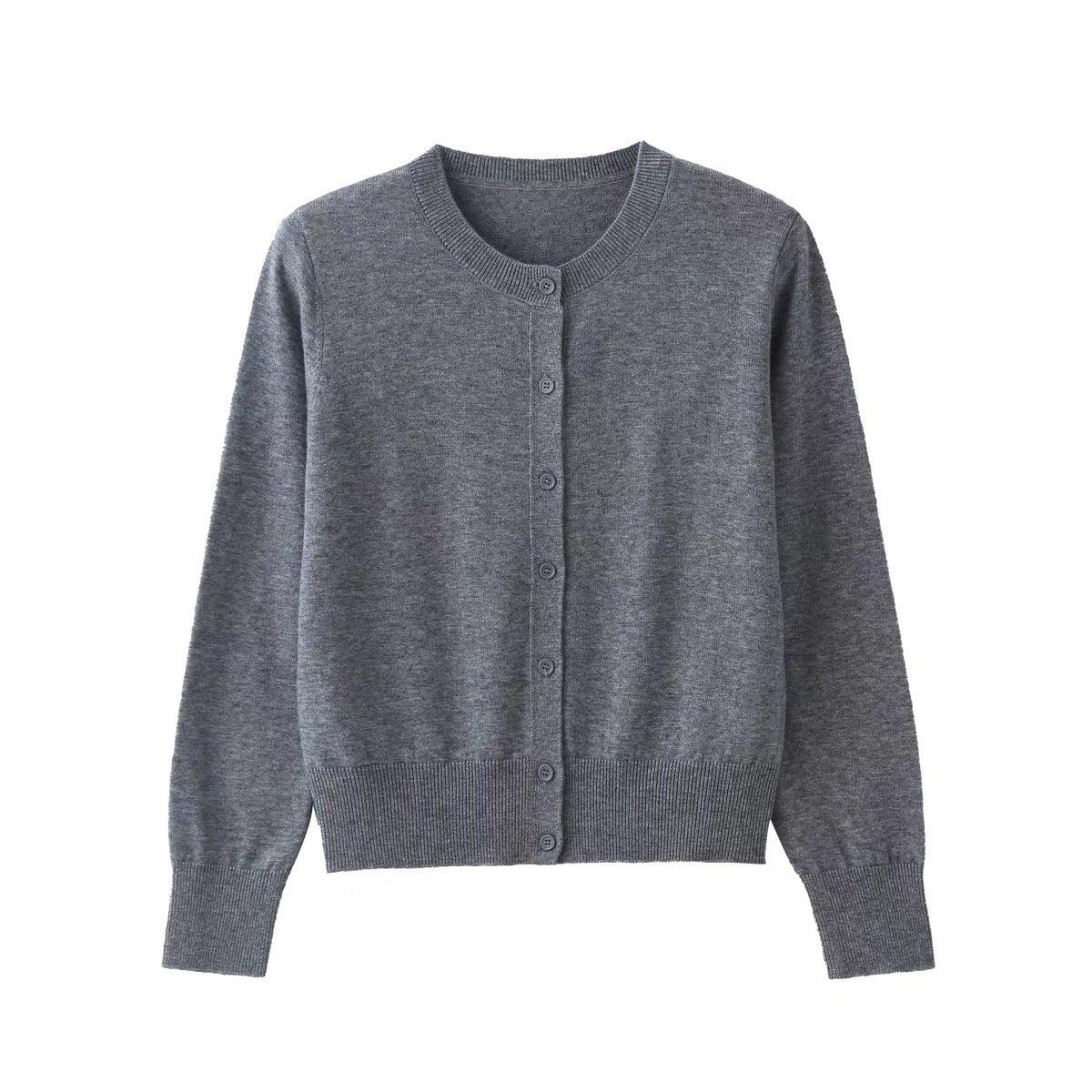 Women's Buckle Round Neck Long Sleeve Soft Knitted Sweater - KiwiBrands