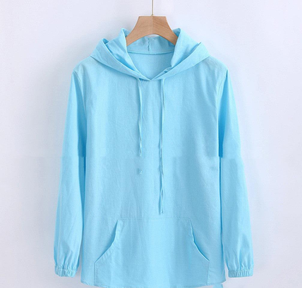 Men's Long-sleeved Hooded Cotton And Linen Shirt