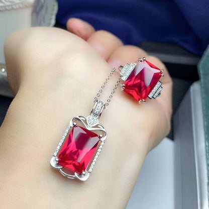 925 Silver Inlaid Gorgeous Red Corundum Suit Luxury Elegant Retro - KiwiBrands