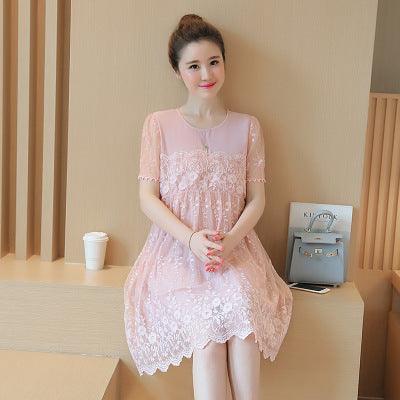 Summer new maternity dress Korean shirt lace crochet flower maternity dress long pregnant women dress - KiwiBrands