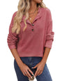 Women's Loose Sunken Stripe Long Sleeve Button T-shirt - KiwiBrands