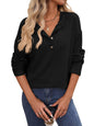 Women's Loose Sunken Stripe Long Sleeve Button T-shirt - KiwiBrands