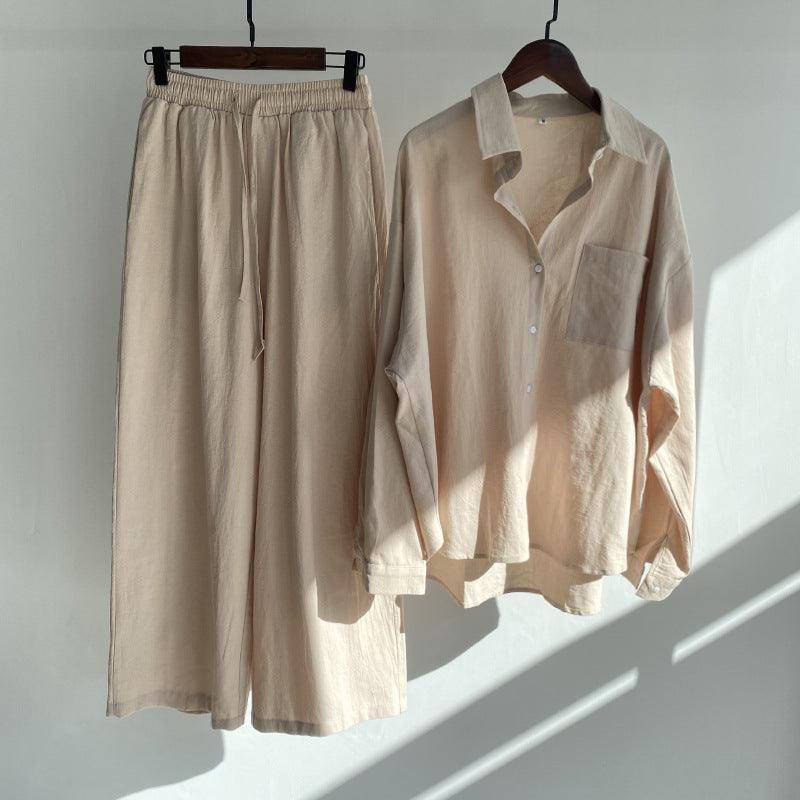 Cross-border Women's Ancient Cotton And Linen Shirt Outfit High Waist Loose Trousers - KiwiBrands