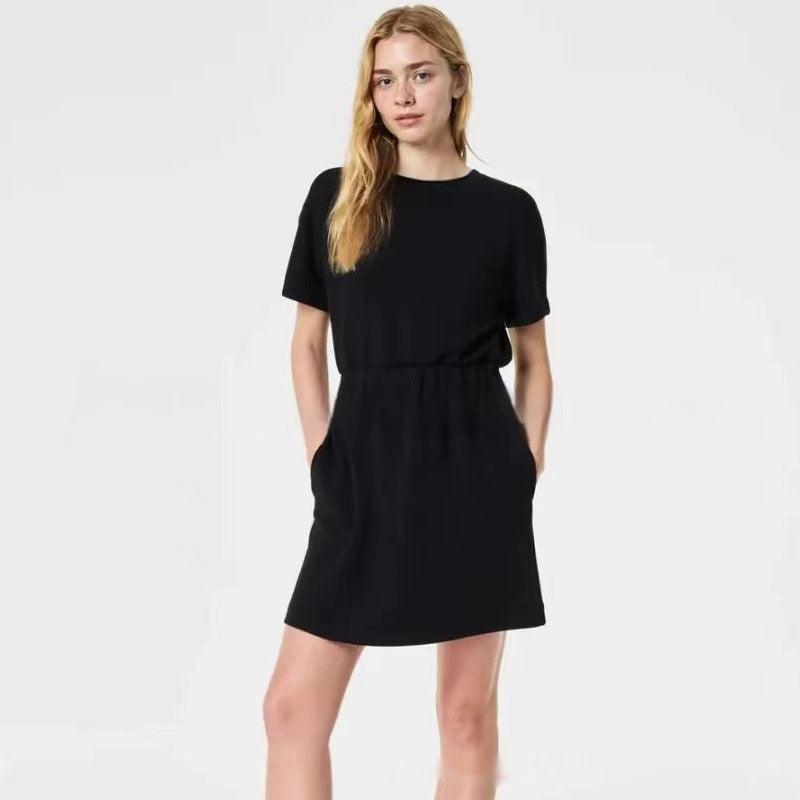 Women's Solid Color Loose Short Sleeve Dress - KiwiBrands