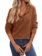 Women's Loose Sunken Stripe Long Sleeve Button T-shirt - KiwiBrands