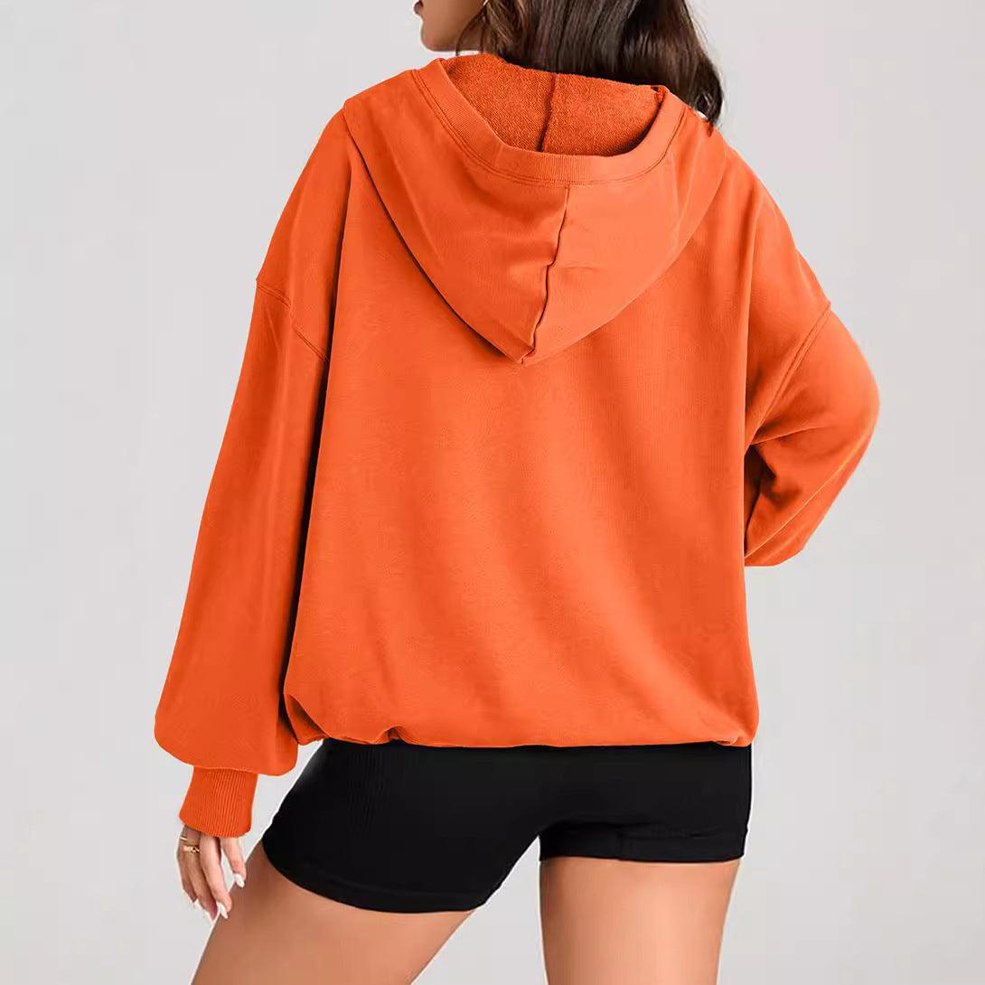 Solid Color Long Sleeve Hooded Zipper Sweatshirt