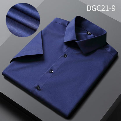 Men's Shirt Short Sleeve Anti-wrinkle Casual Business Suit Shirt Silk Satin Shirt Cross-border Source Manufacturer Solid Color