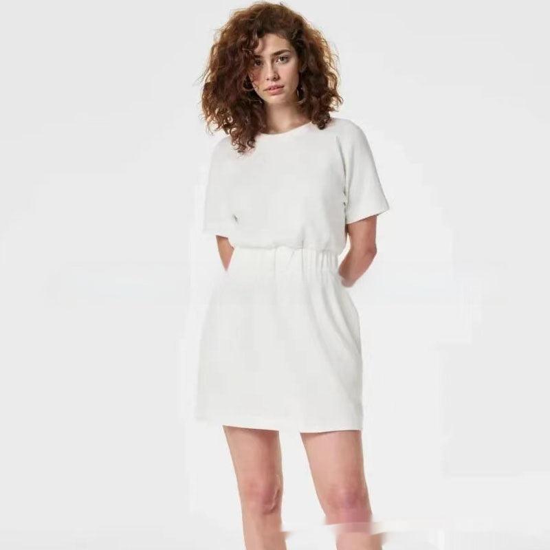 Women's Solid Color Loose Short Sleeve Dress - KiwiBrands