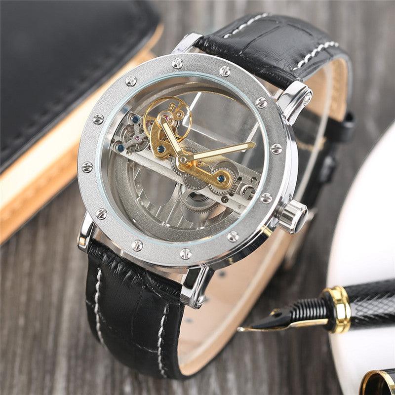 Double penetration hollow automatic mechanical watch