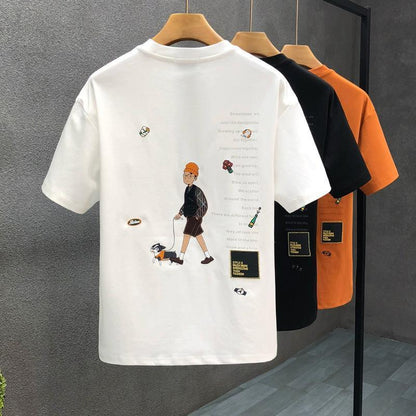 Cartoon Printed Short-sleeved T-shirt Men's Clothes Men's Loose T-shirt - KiwiBrands