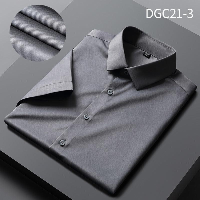 Men's Shirt Short Sleeve Anti-wrinkle Casual Business Suit Shirt Silk Satin Shirt Cross-border Source Manufacturer Solid Color