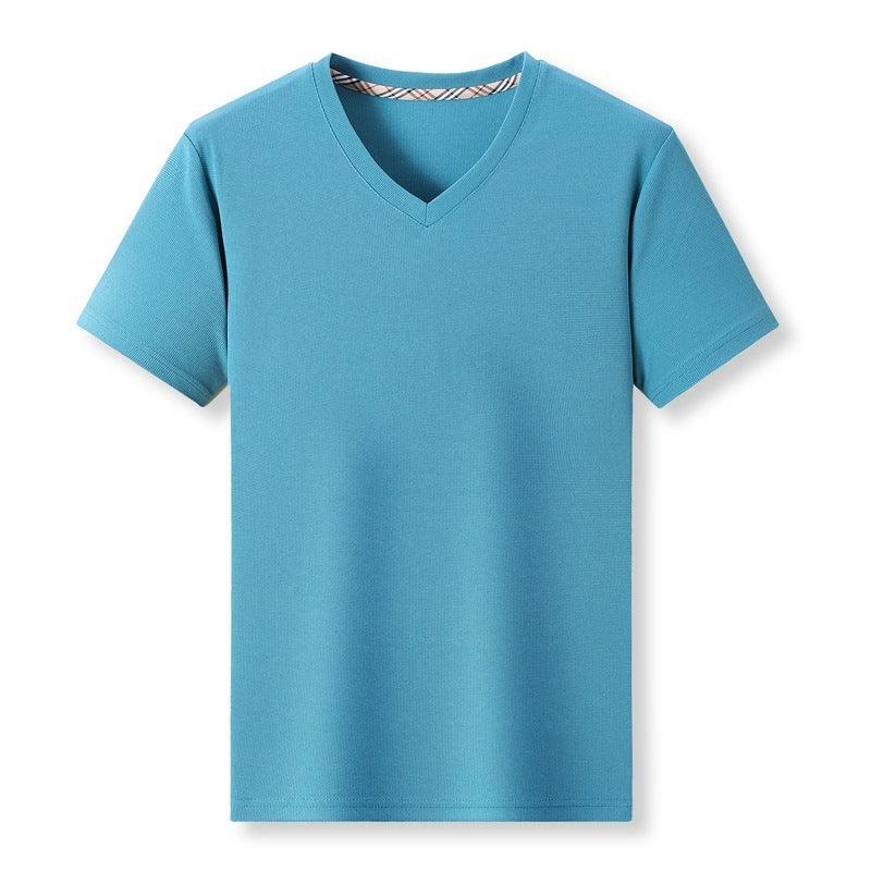 Men's Thin Casual Solid Color And V-neck Short-sleeved T-shirt - KiwiBrands