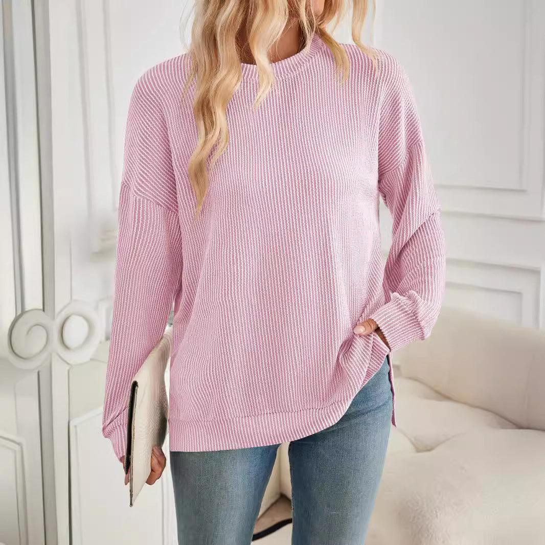 Women's Wave Striped Loose Long Sleeve Slit Sweater