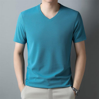 Men's Thin Casual Solid Color And V-neck Short-sleeved T-shirt - KiwiBrands