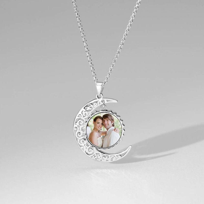 I Love You To The Moon And Back Photo Necklace Platinum Plated Silver - KiwiBrands