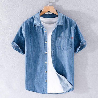 Summer Cotton Short Sleeve Denim Shirt For Men Classic All-matching - KiwiBrands