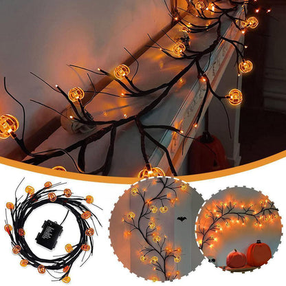 Halloween LED Willow Vine String Light Cool Cartoon Bat Pumpkin Decoration For Indoor Outdoor Party House Decor