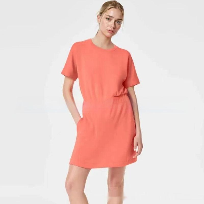 Women's Solid Color Loose Short Sleeve Dress - KiwiBrands